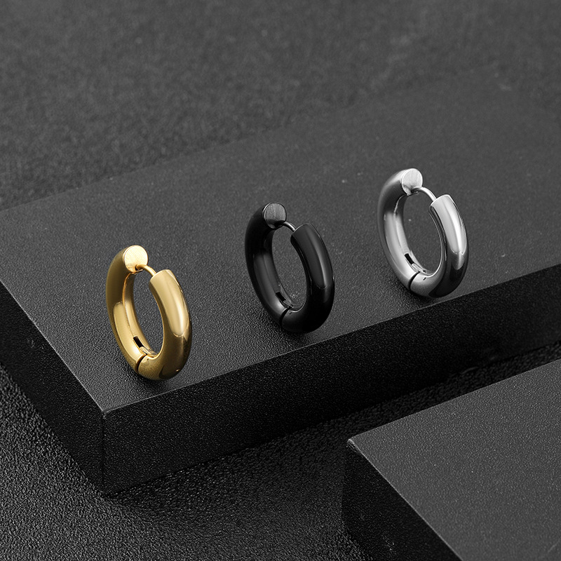 Alisouy 2 pz Nero Oro Argento Tono Colore Orecchini a cerchio in acciaio inossidabile Anello rotondo Orecchino Uomo Donna Big Size Iperbole Gioielli_voghion.com