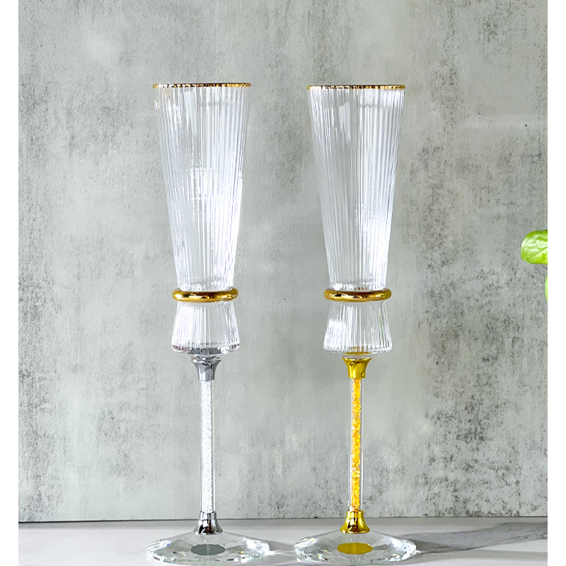 Taça de vinho espumante com haste de diamante dourada e prateada gravável, com cintura, com aro dourado de alta qualidade, sem chumbo, taça de champanhe com pé alto_voghion.com