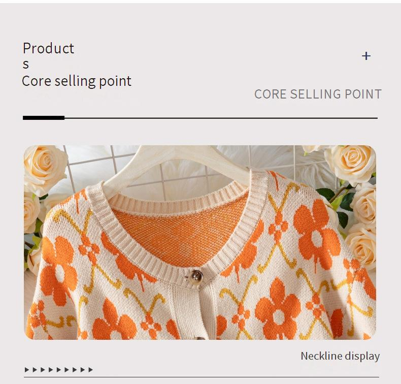 Women's Floral Jacquard Knit Cardigan With Buttons - Elegant Long Sleeve Open Front Sweater For Autumn & Winter_voghion.com