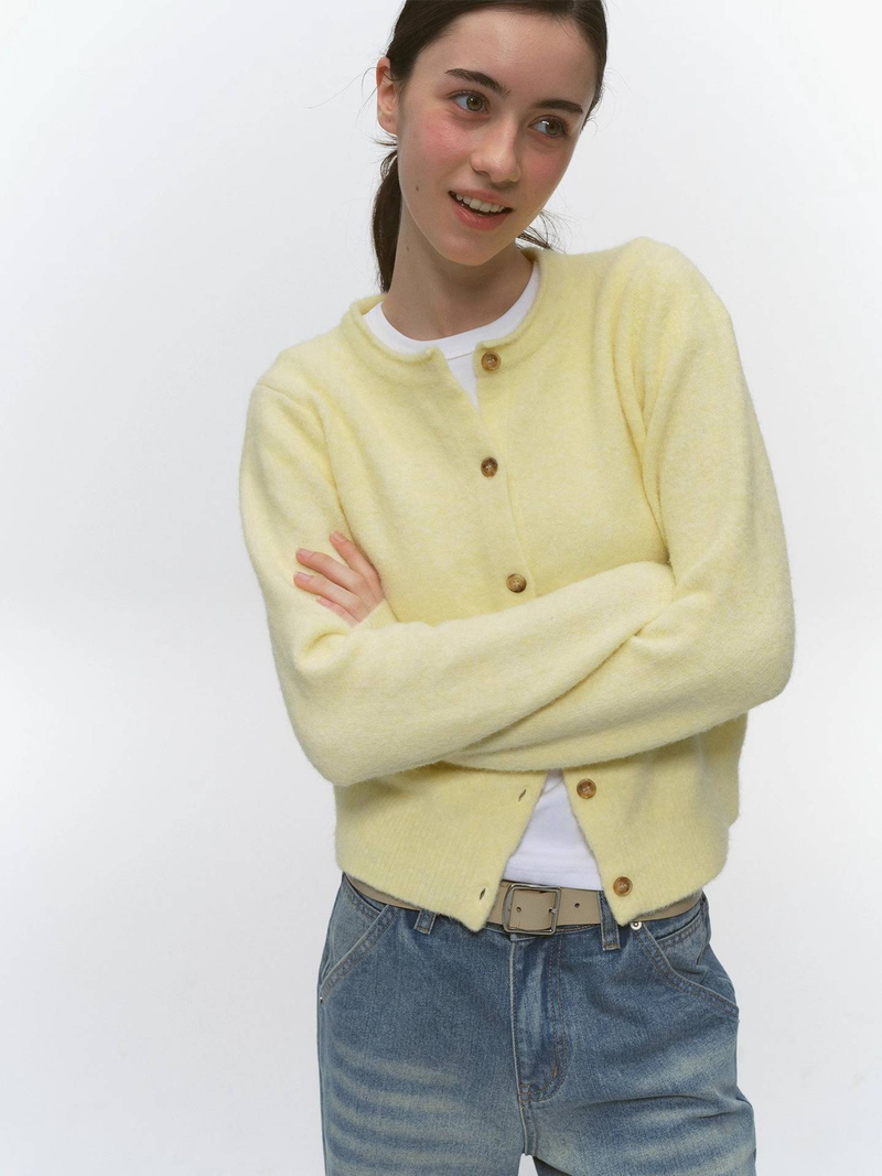 Vintage Round Neck Cardigan Sweater For Women - Lightweight Knit Open Front Coatigan In Soft Wool Blend, Spring Casual Outerwear_voghion.com