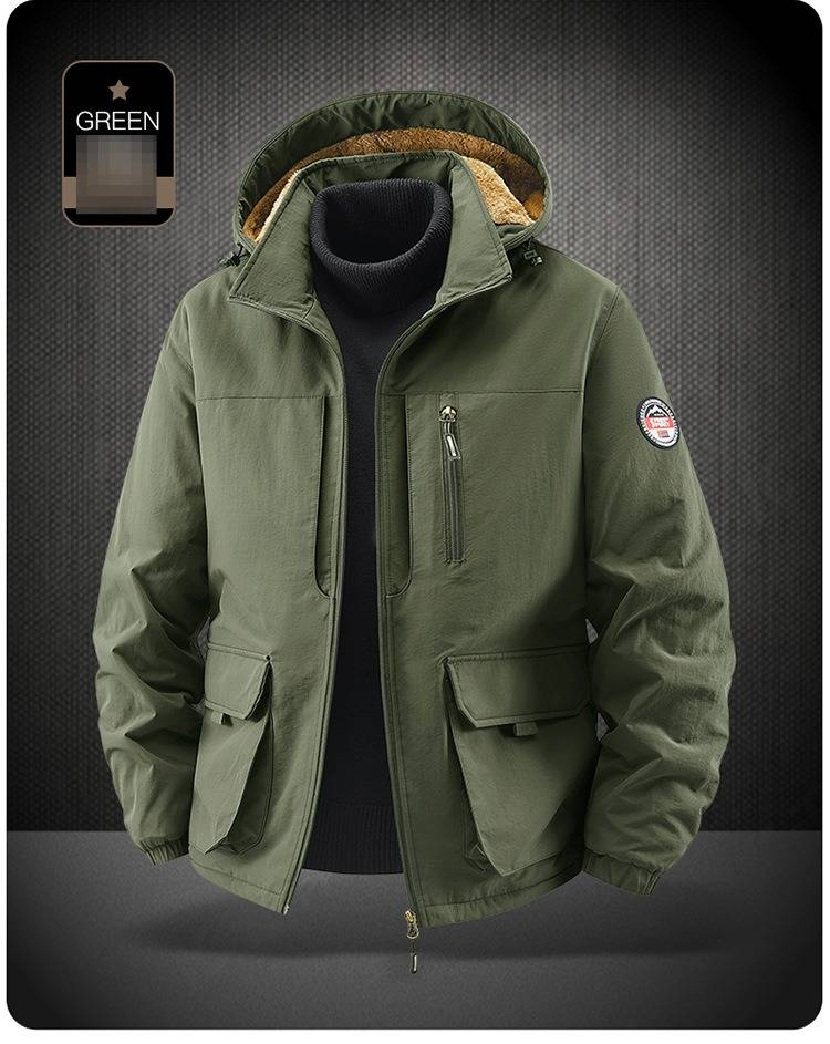 Giacca con cappuccio foderata in pile da uomo - Cappotto casual caldo e traspirante con cerniera_voghion.com