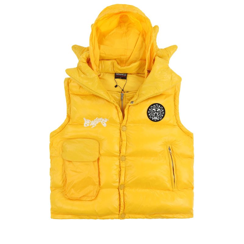 Chaleco acolchado unisex amarillo 2 en 1 para hombre: mangas desmontables, estilo urbano extragrande, mezcla de algodón y poliéster (S/M/L/XL)_voghion.com