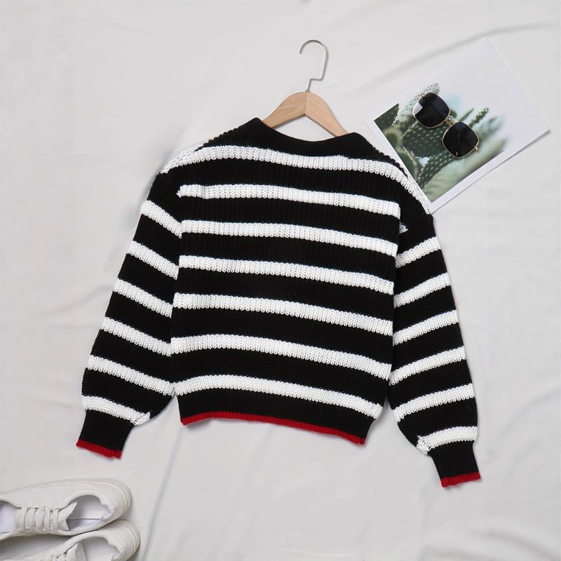 Soft V-Neck Striped Cardigan – Lightweight & Comfortable Open-Front Knit Sweater_voghion.com