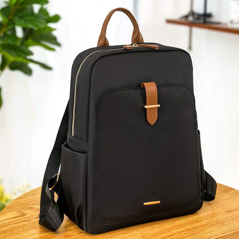 Mochila de nailon de color sólido con textura, resistente al agua, de gran capacidad, informal, para colgar en el carrito, para mujer_voghion.com
