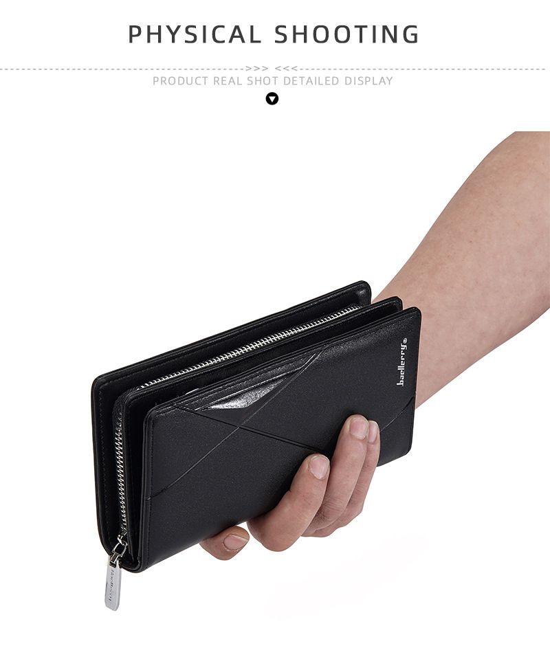 New men's long wallet baellerry cross-border multi-card slot zipper clutch business plain handbag men_voghion.com
