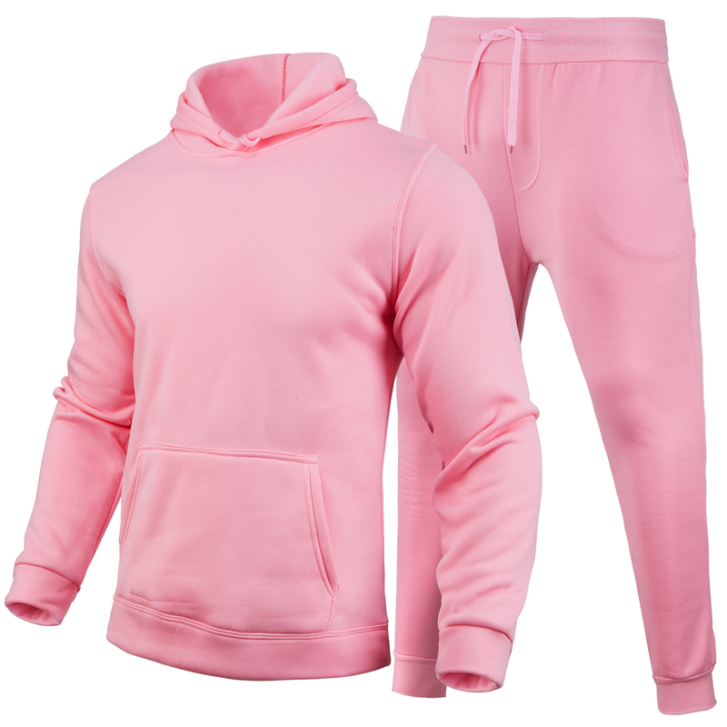 Herreklær fritidsblank ensfarget dress fleece løse genserbukser todelt sett_voghion.com