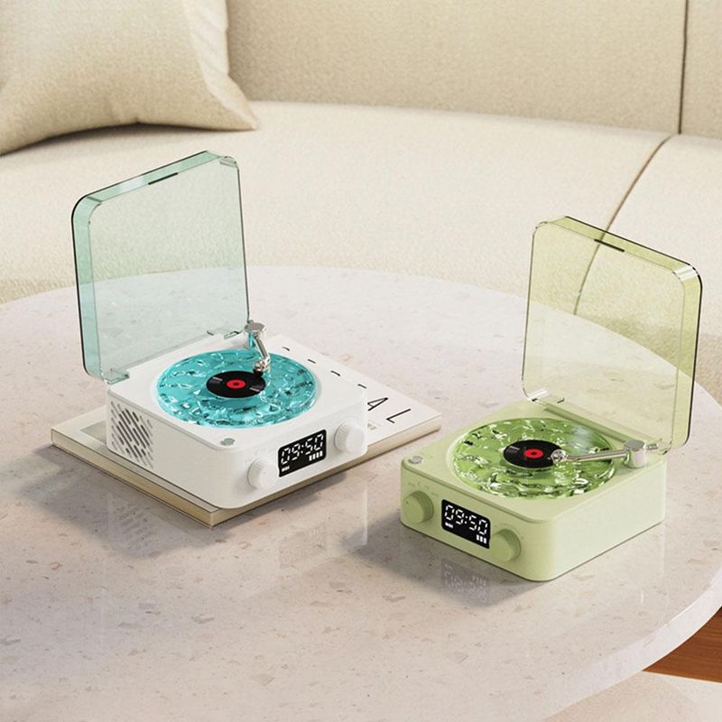 Retro Plattenspieler Lautsprecher Drahtlose Bluetooth 5,0 Wave Vinyl Plattenspieler Geschenke Surround Projektion Stereo 3,360 ° Lampe_voghion.com