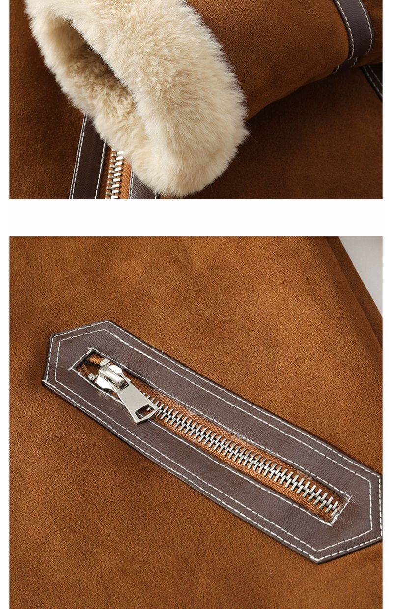 2024 Winter New Men's Sheepskin Shearling Jacket Thickened Fleece Lined Motorcycle Leather Coat_voghion.com