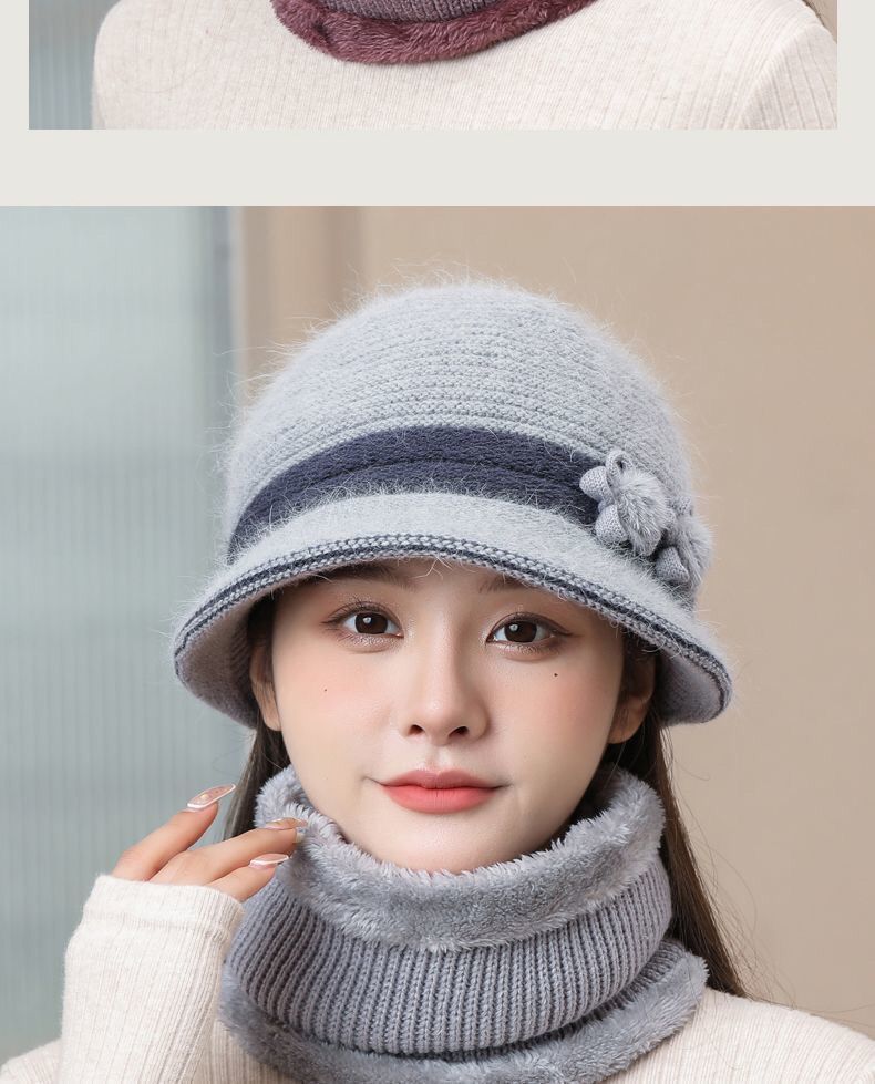 Winter Knitted For Middle-aged Elderly Women, Mom's Rabbit Fur Hat, Thickened And Fleece-lined, Grandma's Warm Wool Hat_voghion.com