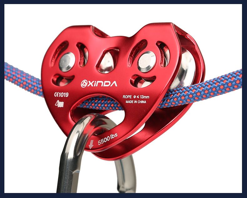 Xinda Dual-Axis Dual-Pulley Traverse Steel Cable Zipline Tree Climbing Rescue Pulley Set_voghion.com