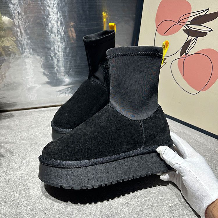 Stivali da neve da donna autunno e inverno nuovi stivali con suola spessa elastici calzini stivali imbottiti caldi in pelle e cotone stivali versatili a matita_voghion.com