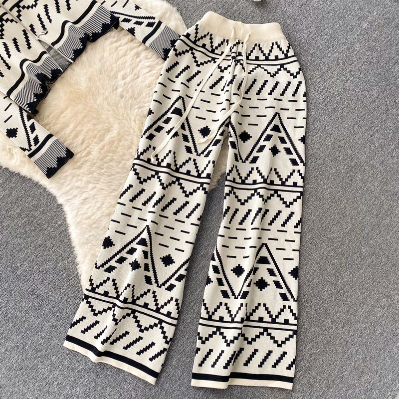 Abbigliamento da donna Completo in maglia leggero e lussuoso stampato in mille colori oro per donna autunno e inverno top con cerniera larga + pantaloni aderenti a vita alta_voghion.com