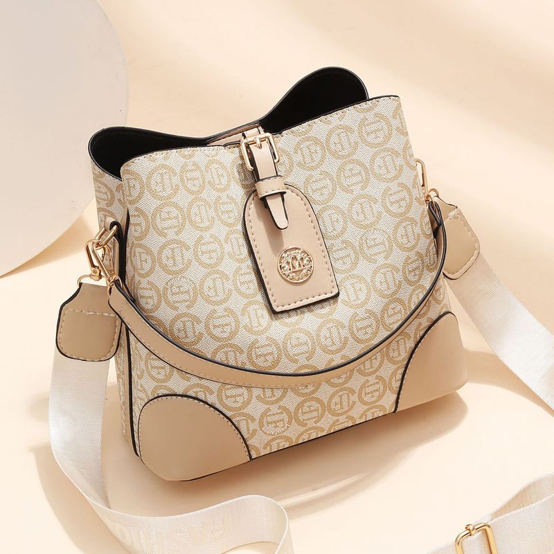Borsa a tracolla con stampa a lettere e secchiello alla moda da donna Taizhou_voghion.com