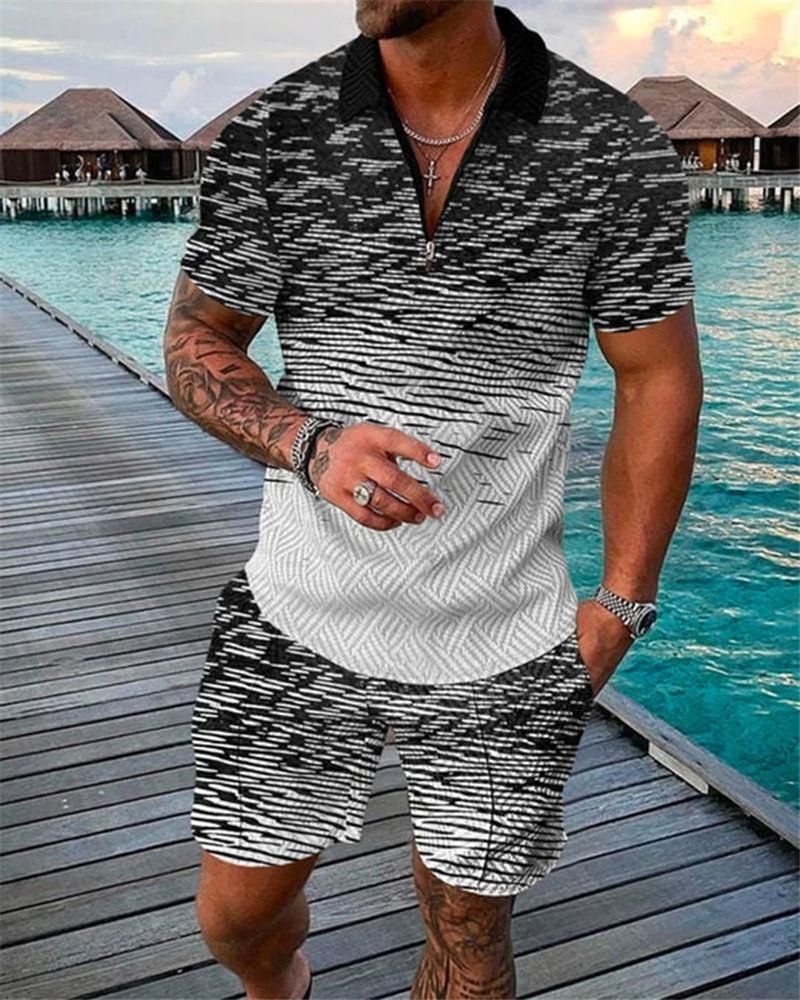 Polo da uomo con cerniera alla moda, abito a maniche corte, abito casual da spiaggia con stampa 3D_voghion.com