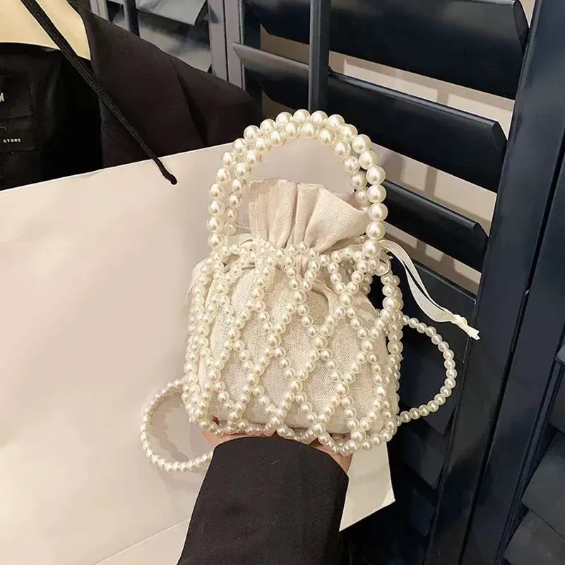 Borsa a tracolla con perle fatta a mano, dolce, borsa a mano con perline, da donna, 2024, piccola borsa a secchiello per feste estive 250314l_voghion.com
