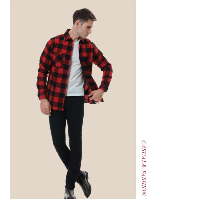 Warhorse kariertes Flanell-gebürstetes warmes Hemd, Herren-Freizeithemd_voghion.com