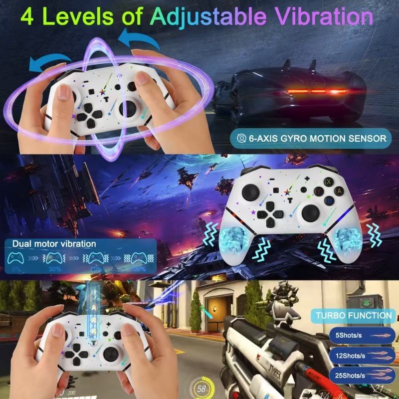 Kabelloser RGB-Gaming-Controller | Ergonomisches Design, 1200-mAh-Akku, Unterstützung für PC/Android TV | RGB-Licht und Vibrationsfeedback für wettkampforientierte Gamer_voghion.com