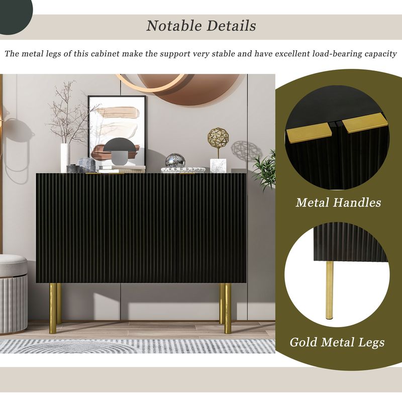 Modern Simple Sideboard with Particle Board and MDF Board; Adjustable Shelves Luxury Style Cabinet with Gold Metal Legs and Handles for Hallway _voghion.com