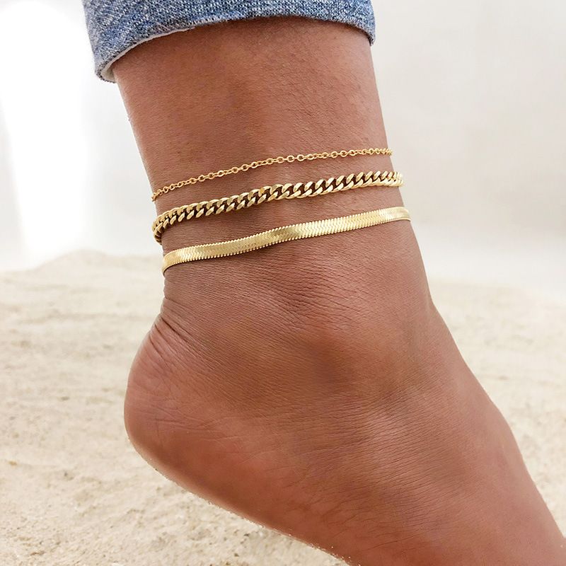 Collection Stainless Bone Anklet 21CM Gold Flat Snake Chain Titanium Steel Wheat Ear Foot Jewelry Wholesale_voghion.com