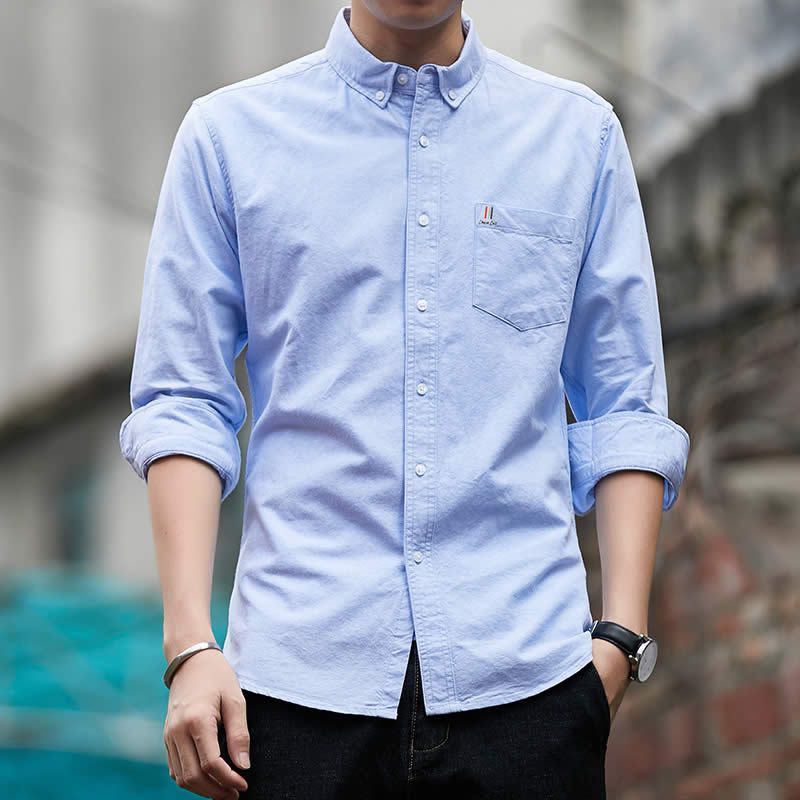 Chaqueta informal holgada de otoño e invierno de CT, estilo coreano, moderna y elegante, formal, de negocios, de algodón Oxford, camisa de manga larga para hombre_voghion.com