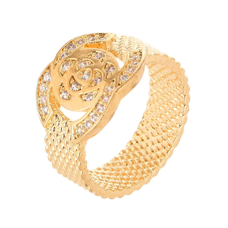 Simple flower copper set diamond ring personality scale ring jewelry niche temperament couple ring_voghion.com