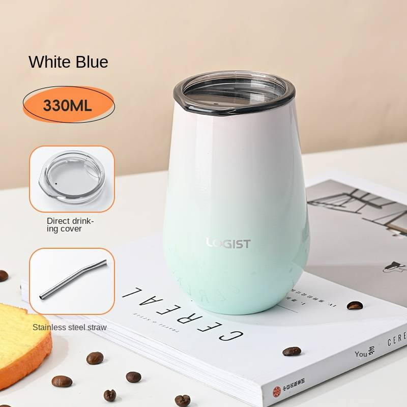 Bottiglia d'acqua isolata in acciaio inossidabile di alta qualità da 330 ml per ufficio/casa - Bicchiere da caffè e tè resistente con cannuccia_voghion.com