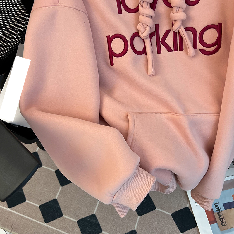Women's Clothing plush sweatshirt with embroidered flowers for autumn and winter warm tops, thickened and loose large size women's hooded sweatshirt_voghion.com