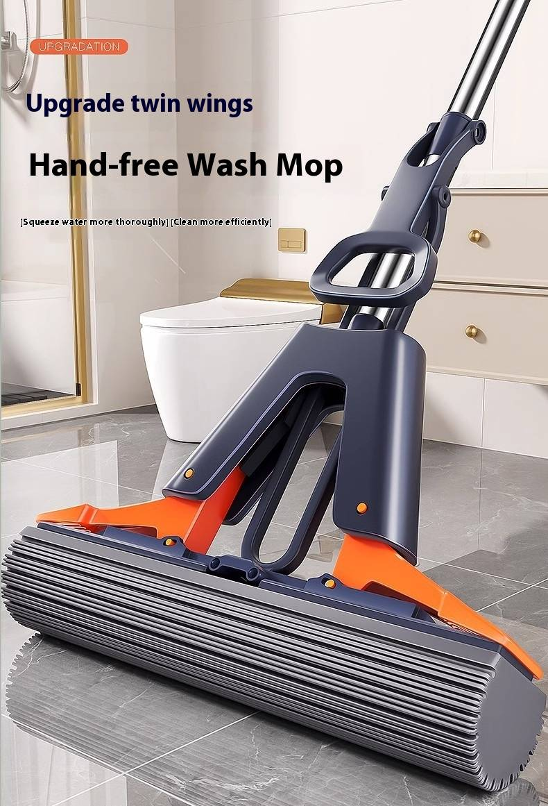 Mop de esponja - Novo limpador de piso dobrável e autotorcedor com cabeça de borracha absorvente (não é necessário lavar à mão)_voghion.com
