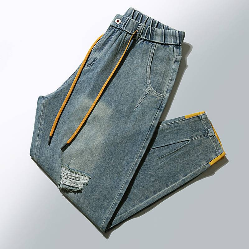 Herrenbekleidung Plus Size Light Luxury Fashion Jeans-Leggings mit elastischer Taille Einfache, lockere Schnürhose_voghion.com