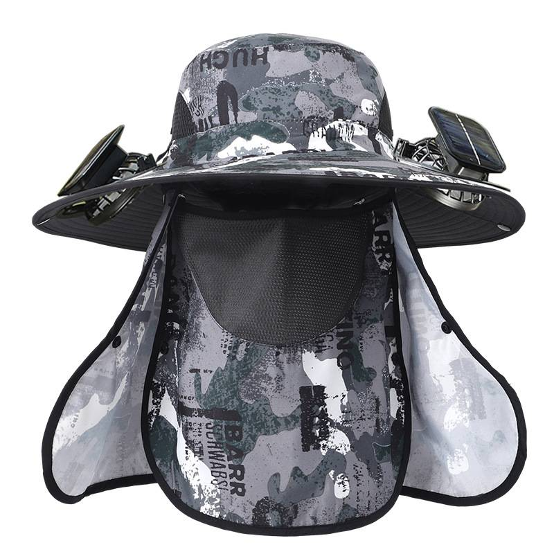 Cappello rinfrescante ad energia solare con protezione staccabile per viso e collo - Ventilatore ricaricabile ad alta potenza per esterni - Protezione solare UPF50+ per uomo_voghion.com