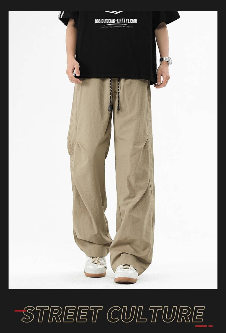 Herren Sommer Freizeithose Plissee Arbeitshose Lockere Hose mit weitem Bein_voghion.com