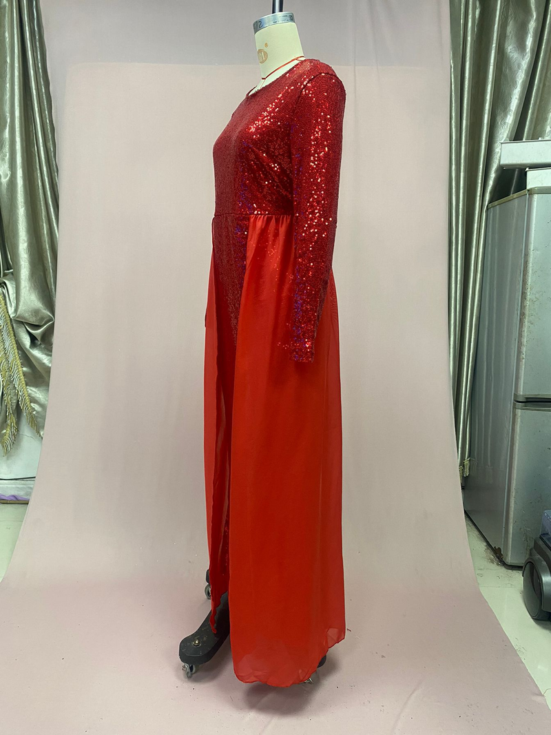 Gonna con paillettes da donna, temperamento femminile, dolce abito a maniche lunghe sottile_voghion.com
