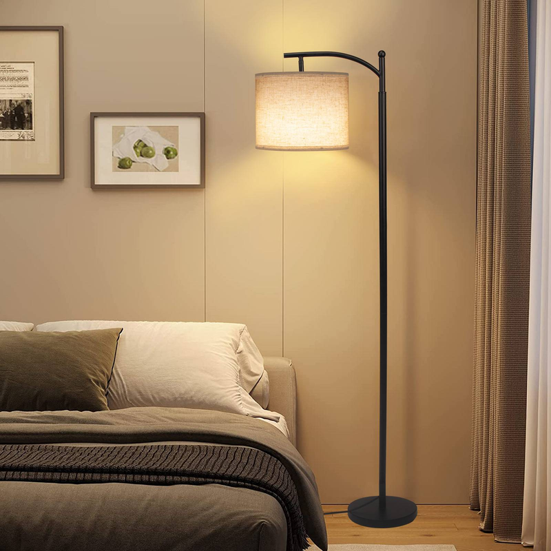 62'' Arc Floor Lamp,Standing Lamp For Living Room With Foot Switch Stand Light, Reading Lamp For Bedroom Dining Room,Adjust Beige Lampshade (Black)_voghion.com