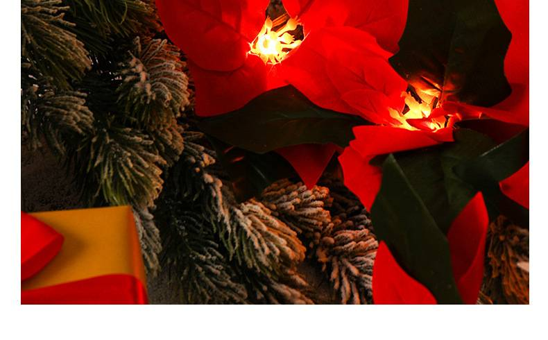 Cordão de Luzes de LED em Forma de Poinsétia – Decoração de Natal com 3M/20 LEDs, a pilhas, com pétalas de tecido inquebráveis (IP42, Branco Quente 2800K)_voghion.com