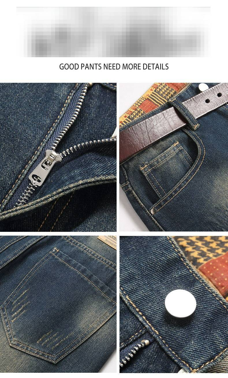 Abbigliamento da uomo Jeans strappati, larghi e dritti, non elasticizzati, Pantaloni in denim blu strappati da uomo_voghion.com