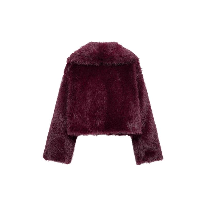 Eleganter, einfarbiger Kunstpelzmantel – Kurze Damenjacke mit Schalkragen (XS-L, Schwarz/Burgund/Kaffee)_voghion.com