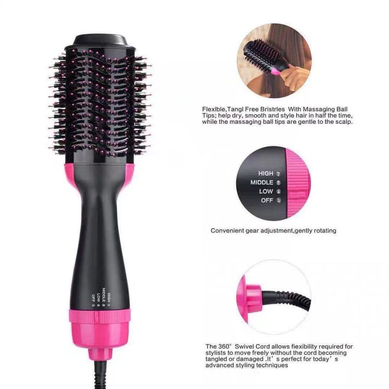 Professional 2-in-1 Hot Air Styler & Blow Dry Brush – 1000W Powerful Styling Tool For Straight & Curly Hair, 3 Heat Settings, Fast 5-Minute Styling_voghion.com