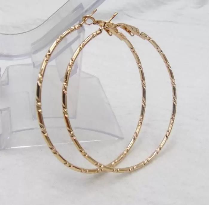 Orecchini a cerchio all'ingrosso placcati oro/argento 18 carati, 5 cm, eleganti orecchini grandi a forma di bambù, gioielli personalizzati alla moda da donna_voghion.com