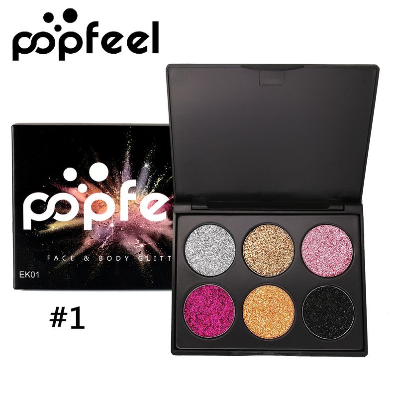 Make-up-Sets POPFEEL 6 Farbe Lidschatten + 7 Make-up-Pinsel Glitter Lidschatten Make-up Kombination Set Schönheit_voghion.com