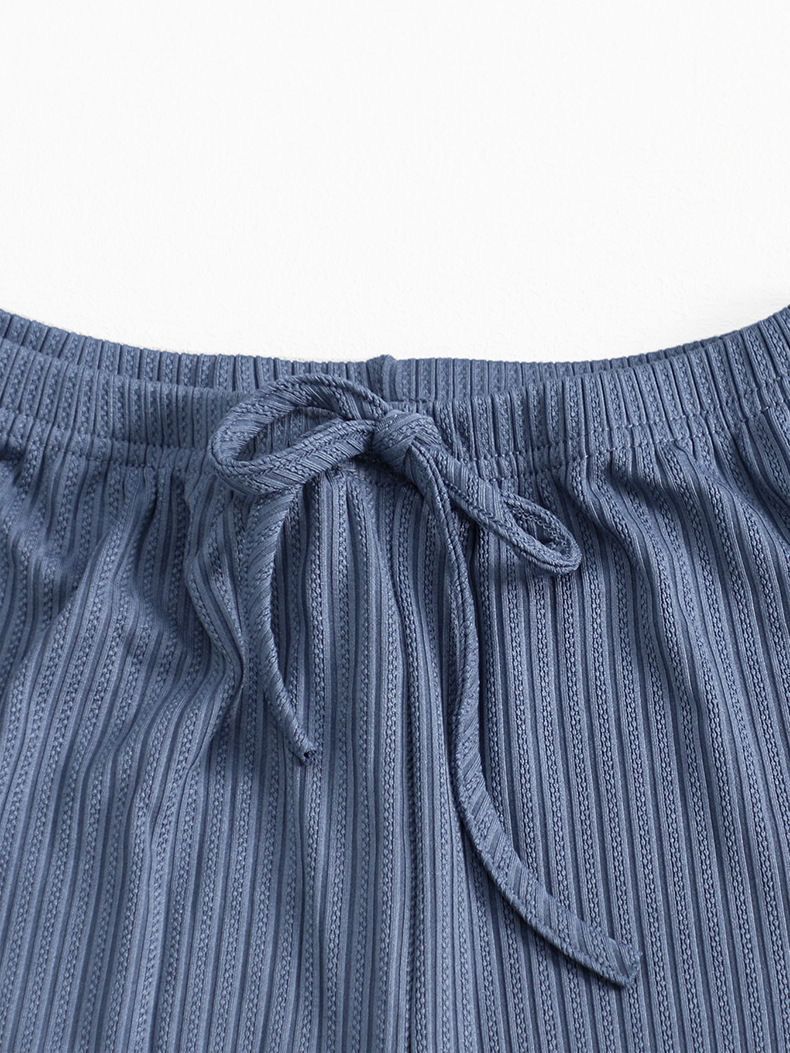 Autumn Winter New Women's Homewear Ribbed Sleeve Short Top Long Pants Casual Pajama Set_voghion.com
