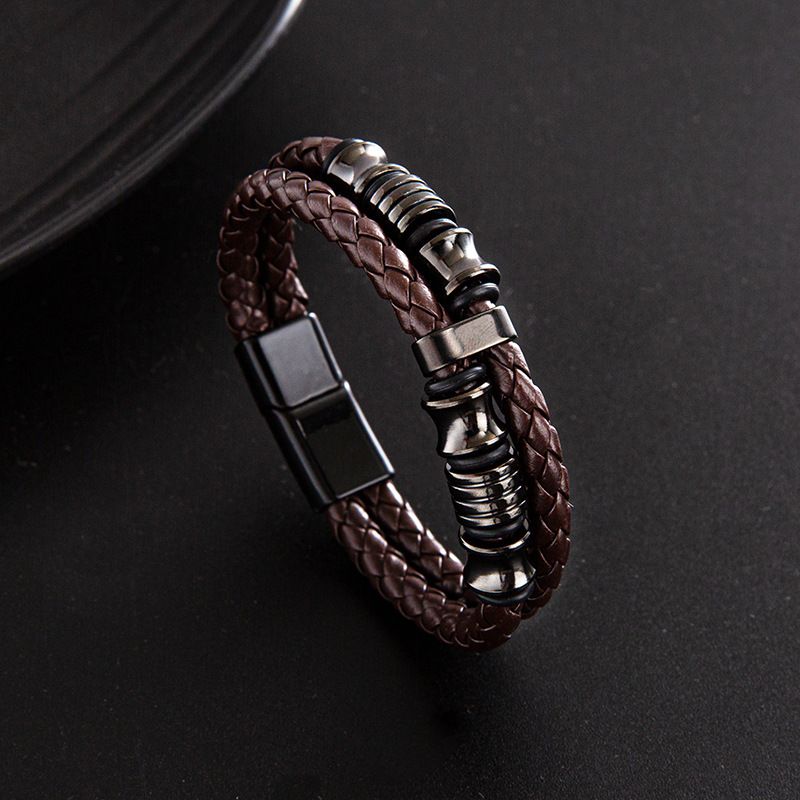 Unisex Woven Creative Leather Stainless Steel Alloy Magnetic Clasp Personality New Bracelet Wristband_voghion.com