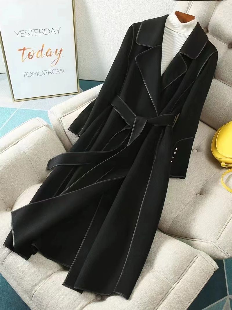 Women's Clothing Woolen Coat Mid Length Elegant Wool Blend Coat - Double-Faced Fleece, Warm & Stylish Mid-Length Outerwear For Autumn & Winter_voghion.com