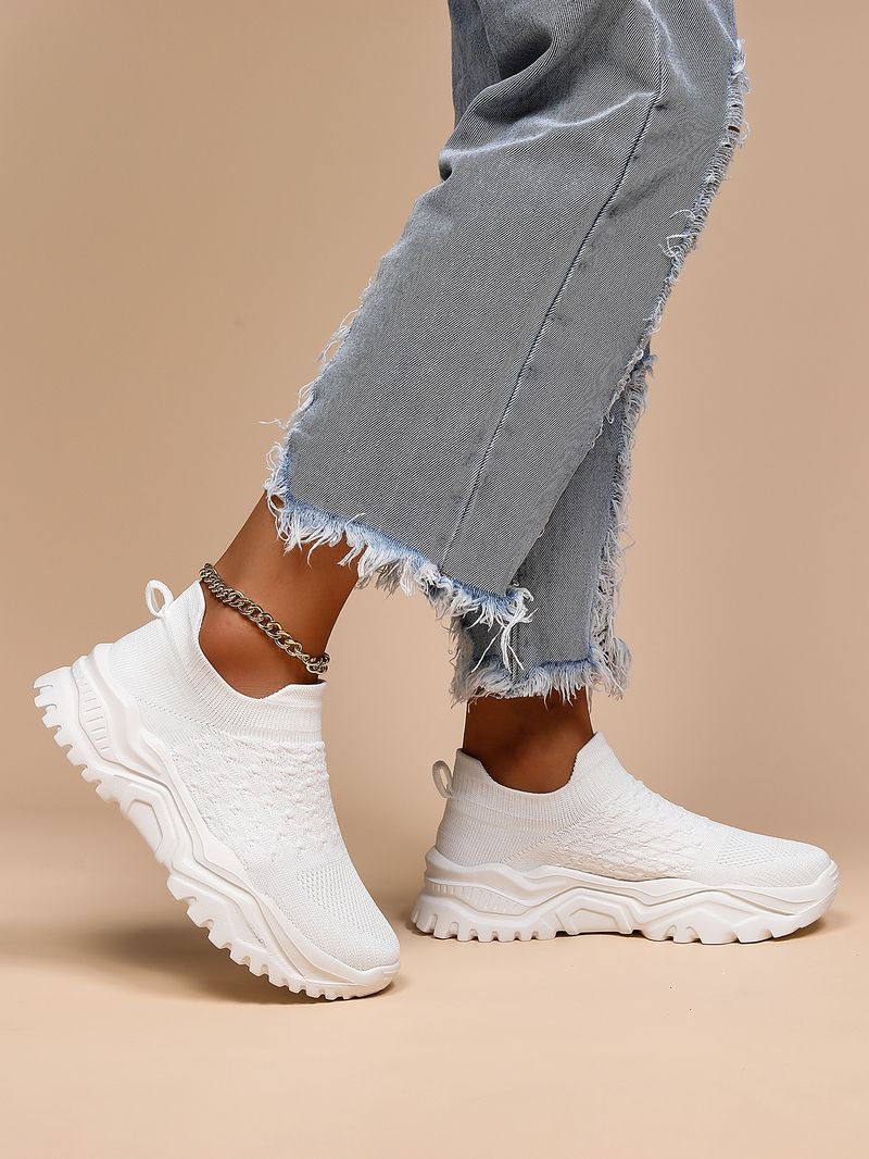 Plus Size Women's Breathable Sock Sneakers Slip-On Lazy Shoes_voghion.com