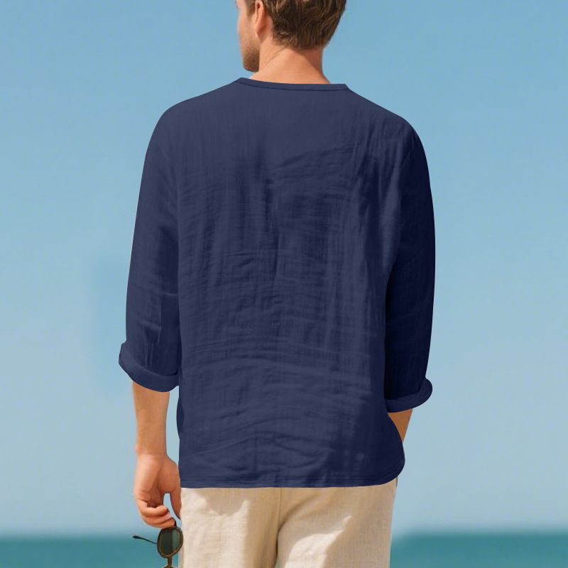 Maglietta a maniche lunghe da uomo in lino, casual, traspirante, con scollo a V, taglia grande, nuova collezione autunno-inverno_voghion.com