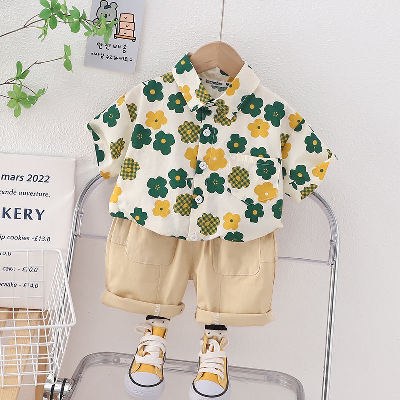 Jungen 2024 Neue Western Stil Baby Volle Druck Blume Hemd Mode Kinder Sommer Kurzarm Set_voghion.com