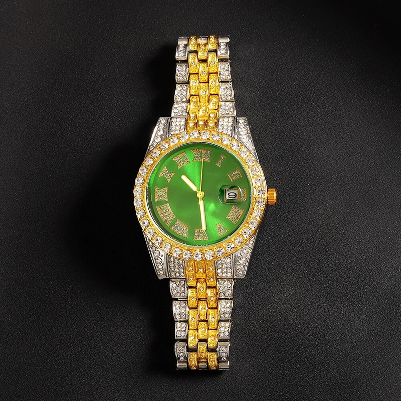 Moške diamantne bleščeče kvarčne ure Nakit Modna ročna ura zlate barve Ura Hip Hop Moške ure Darilo_voghion.com