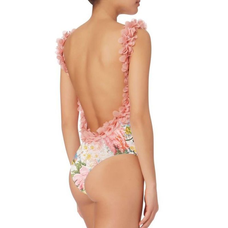 Maillot de bain fleuri à volants pour femmes, bikini, épaules dénudées, costume pour femmes_voghion.com