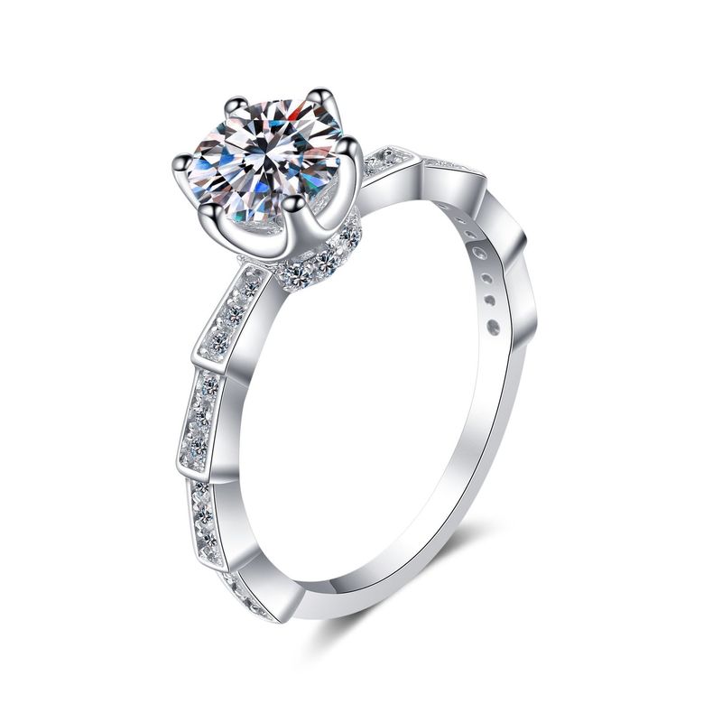 Live Broadcast Mosang Stone Female Instagram Set Crown Six Claw 1 Carat Zircon Diamond Ring_voghion.com