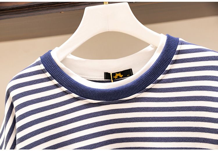 Women's round neck striped patchwork long sleeve sweatshirt_voghion.com