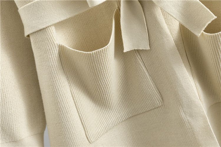 Cardigan et pantalon larges, ensemble deux pièces décontracté à lacets et couleur unie, printemps et automne 2025_voghion.com